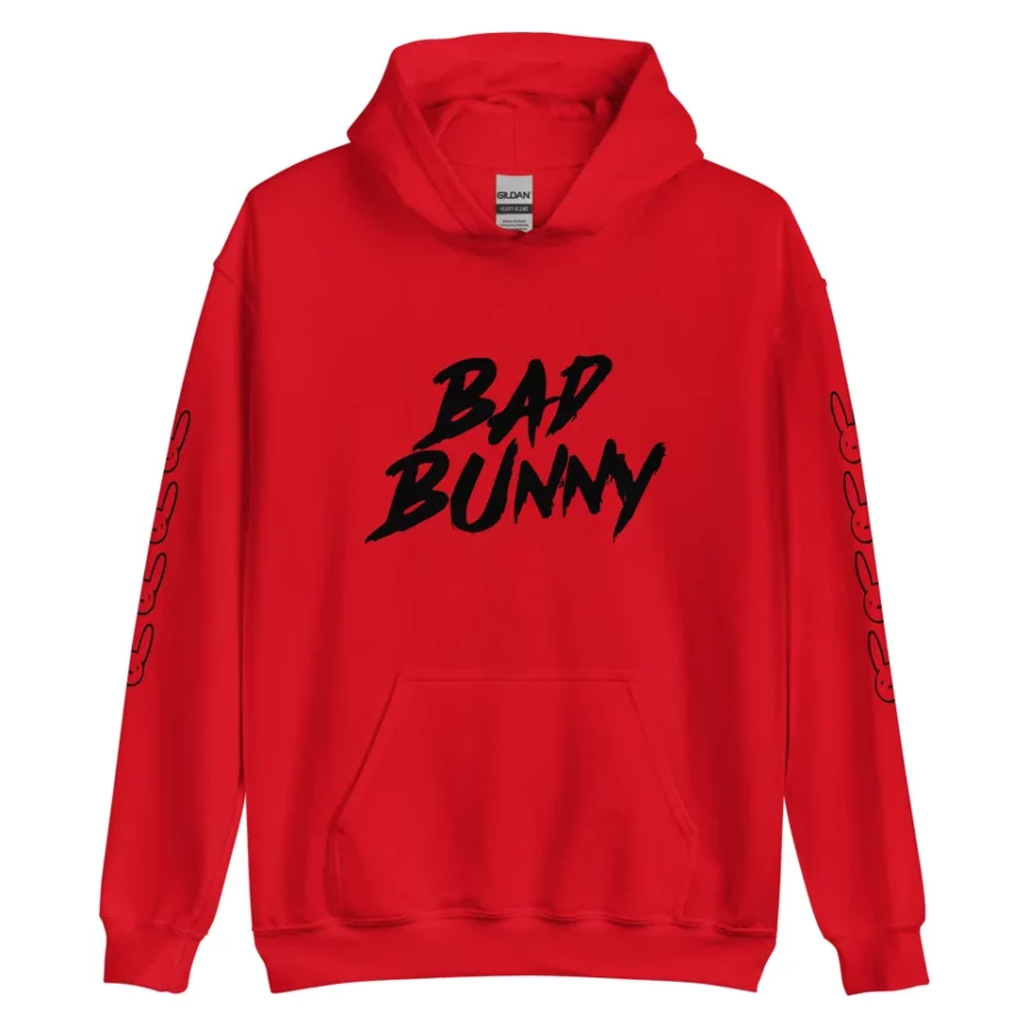 Bad Bunny Hoodie with Design on the Front and Sleeves